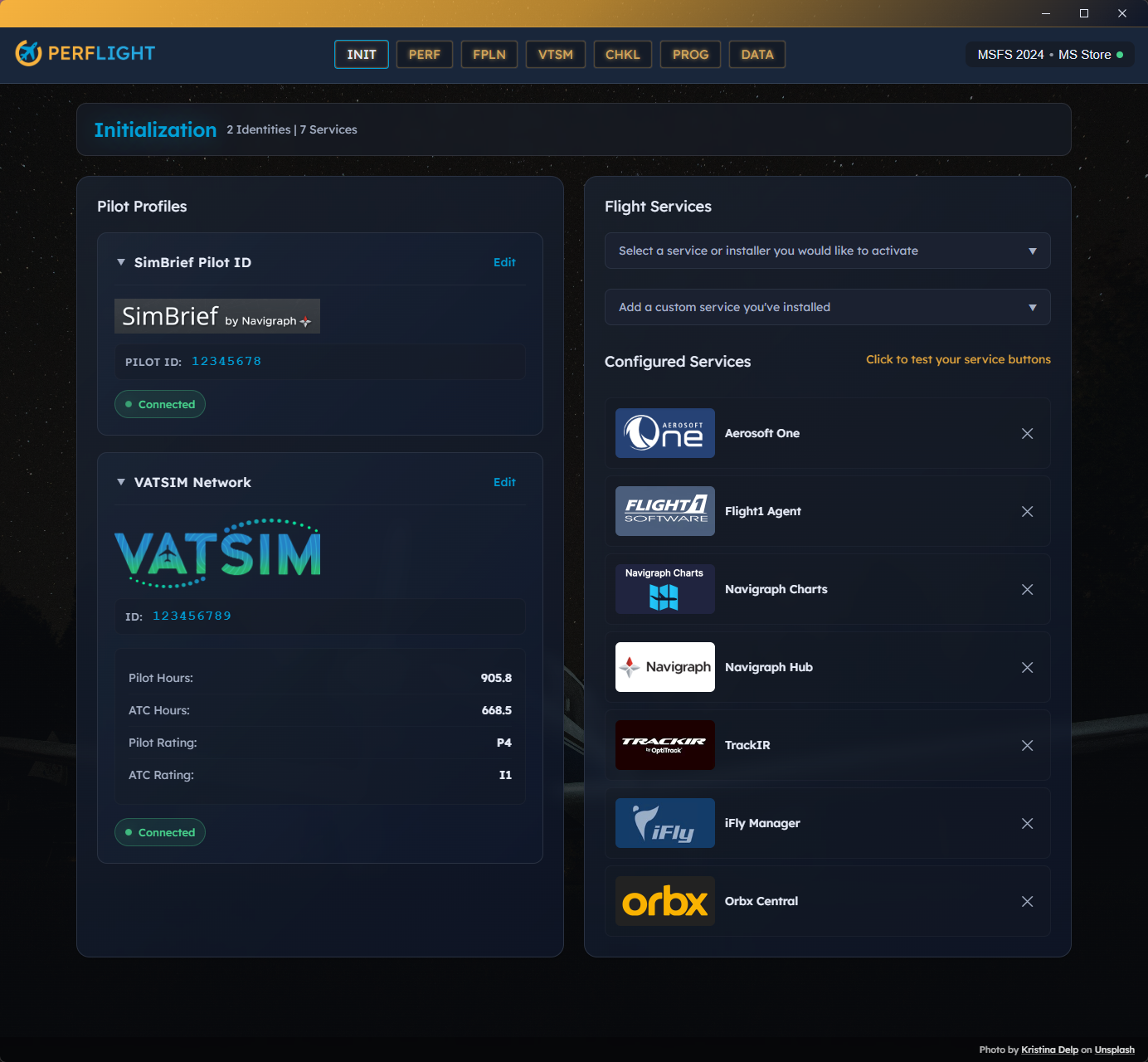 Pilot profile initialization with SimBrief and VATSIM integration